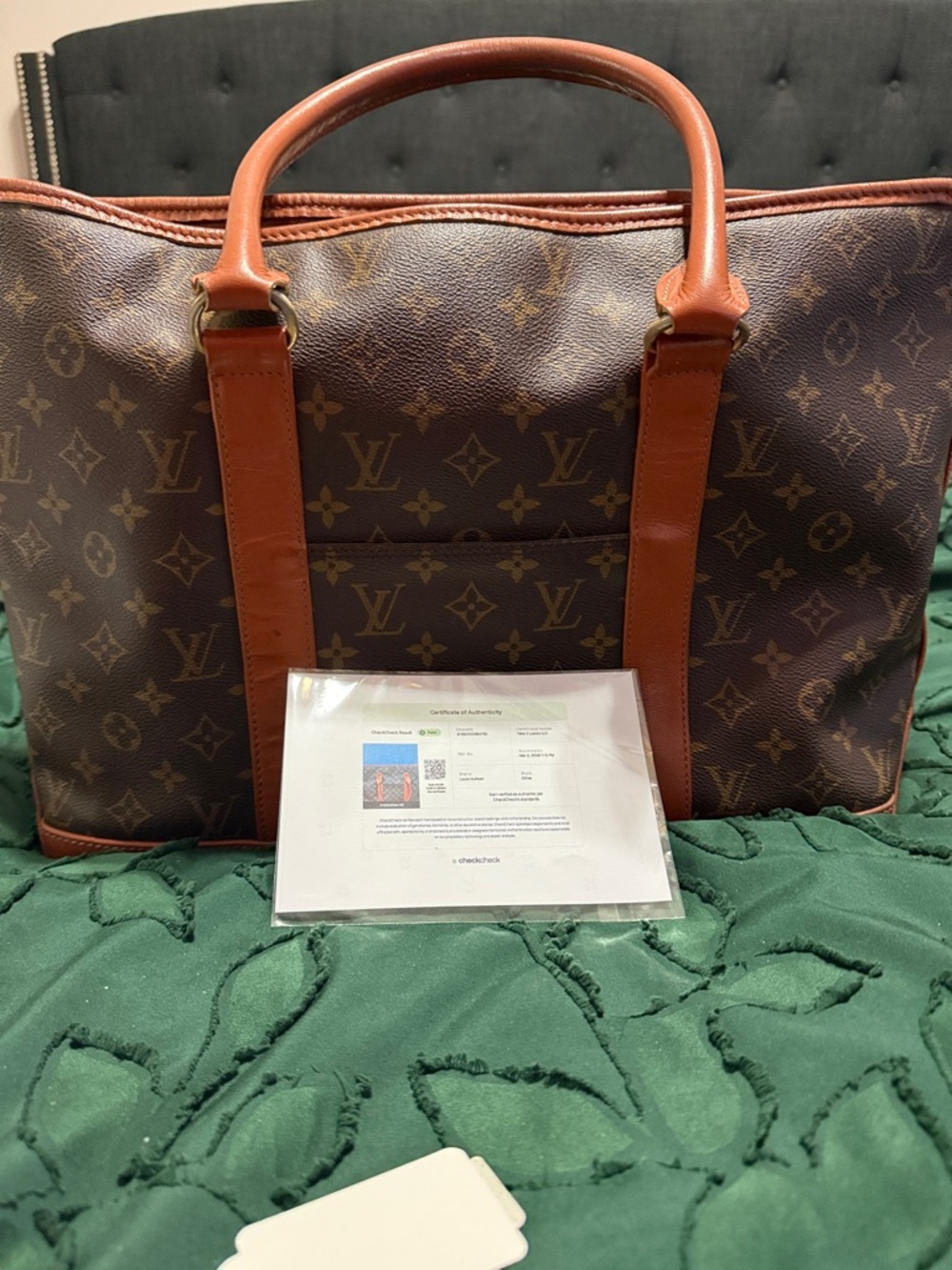 Louis Vuitton Monogram Canvas Tote with Brown and Tan Leather Trim